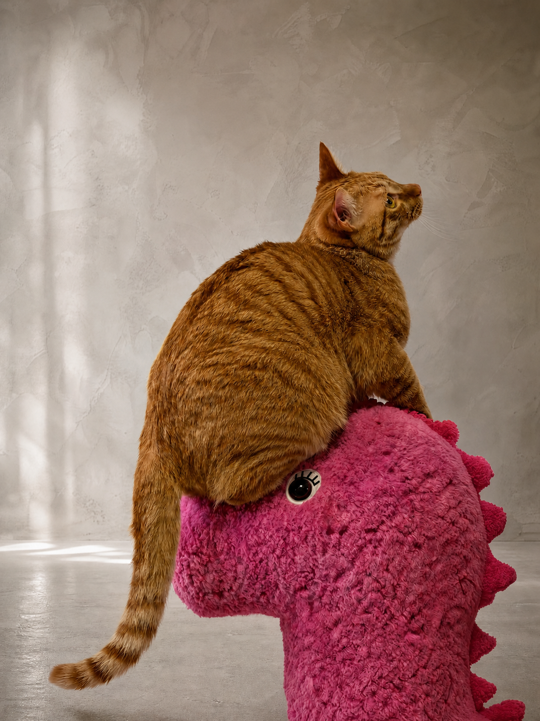 3 ft Pink Embroidered Dinosaur Cat Tree - Curly Plush Fabric