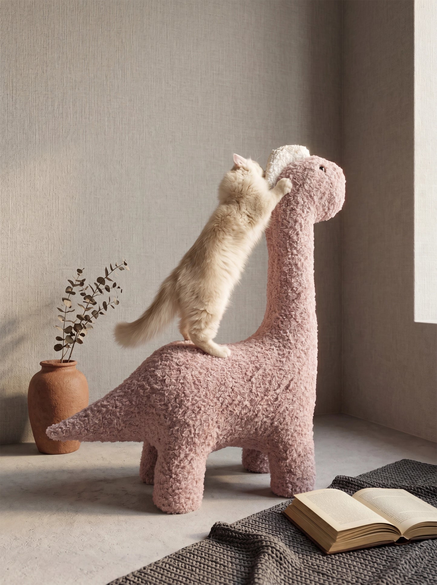 3 ft Dinosaur Cat Tree -Curly Plush Fabric