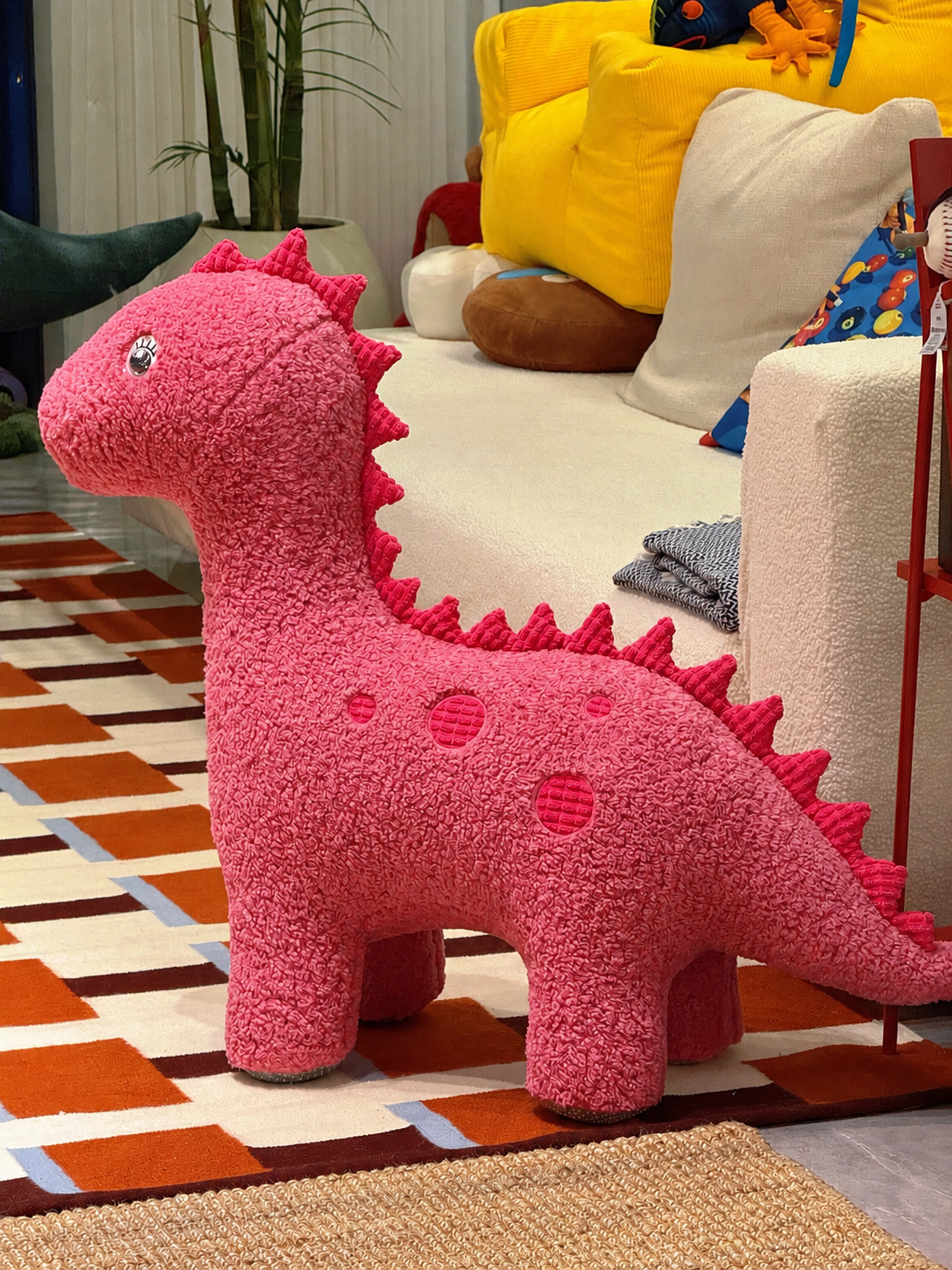 3 ft Pink Embroidered Dinosaur Cat Tree - Curly Plush Fabric