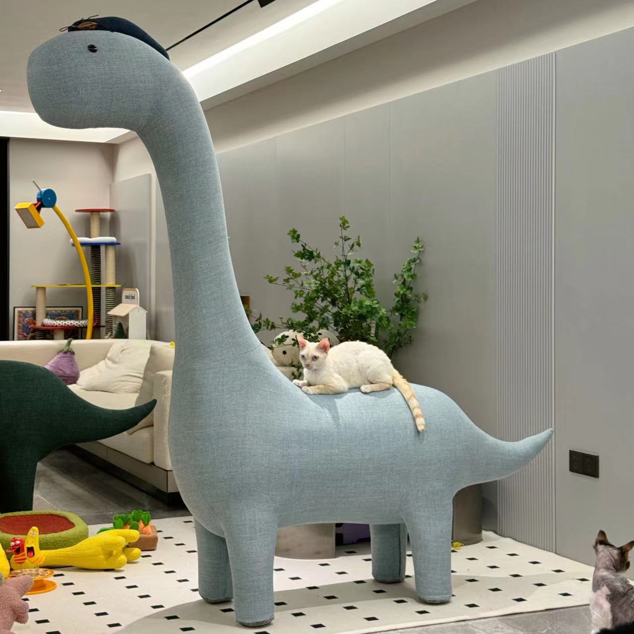 6.5 ft Giant Dinosaur Cat Tree - Weave Fabric