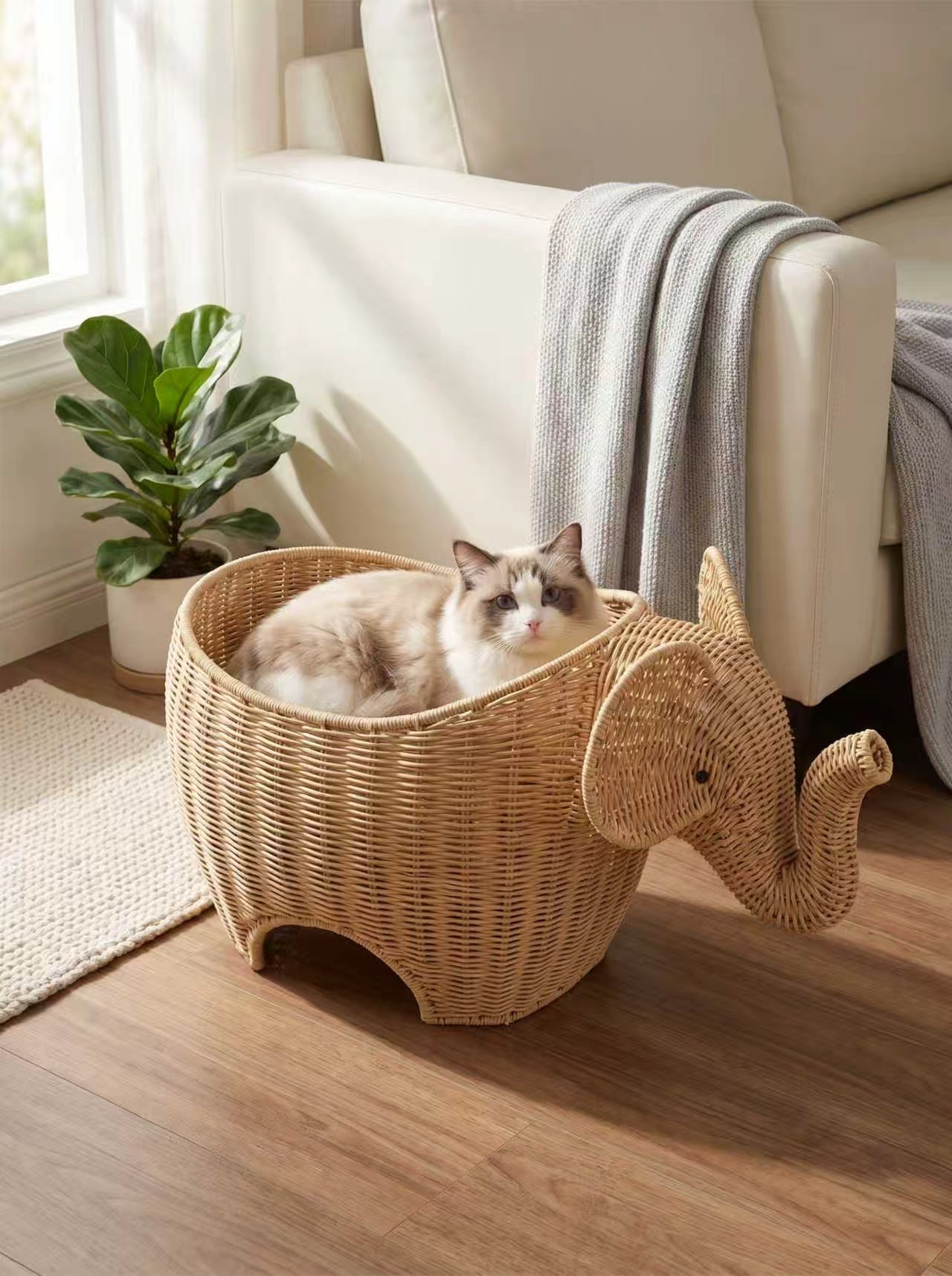 Elephant Woven Paper Pet Basket